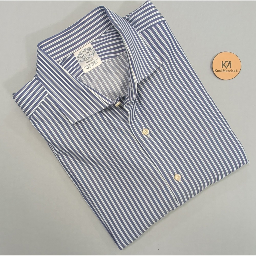 Brooks Brothers Mens Regent 17.5 36 Blue White Striped Egyptian Cotton USA Shirt